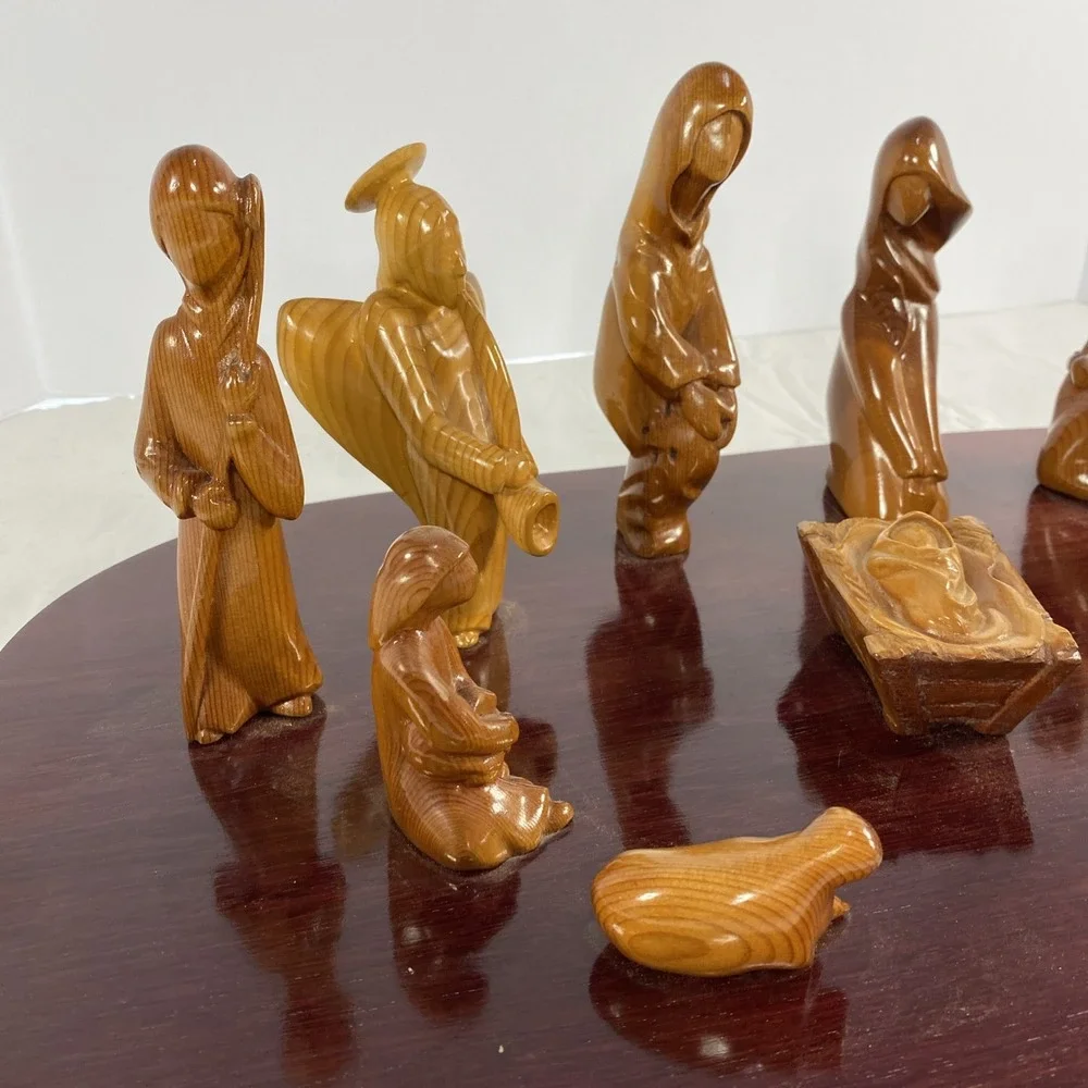 Abstract Carved Wood Nativity Set on Display Board | Modern Style | As-Is